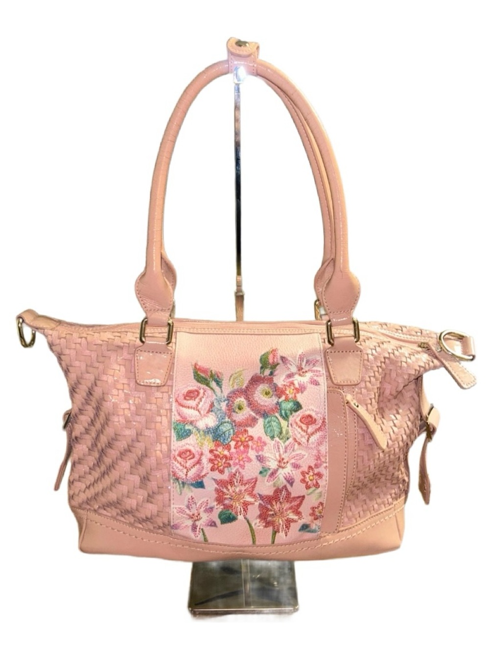 Sharif NY • Pink W/ Multi-Colors Floral Embroidery • Shoulder Bag